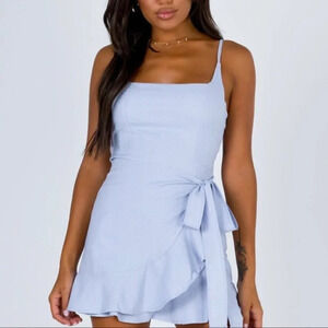 Princess Polly Cottage Hill Mini Wrap Dress Baby Blue Size 4 NWT